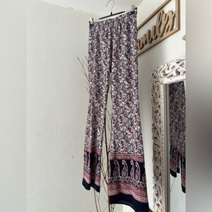 579 Paisley Print Wide Leg Pants - Pink and Black